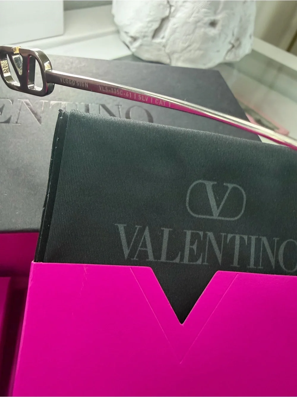 Valentino Pink Lens Silver Cat-Eye Sunglasses